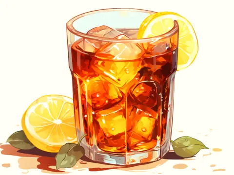 Color illustration of a glass of Sweet Tea with lemon garnish