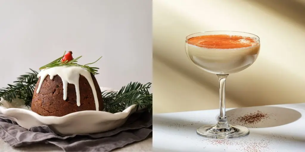 Brandy Alexander cocktail paired with a classic Christmas pudding