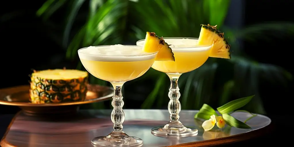 Two Jumpin' Jack Flash cocktails with pineapple garnish
