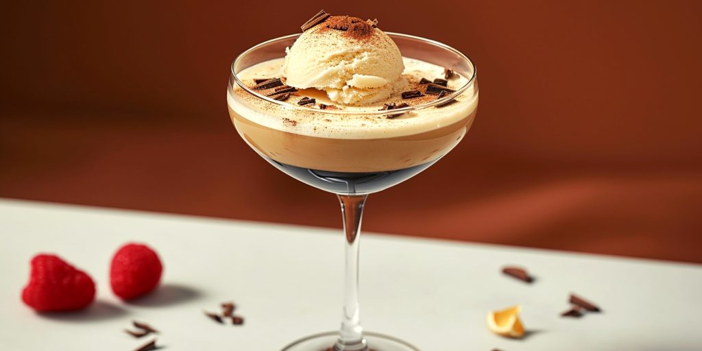 Affogato Martini served with a scoop of vanilla ice cream