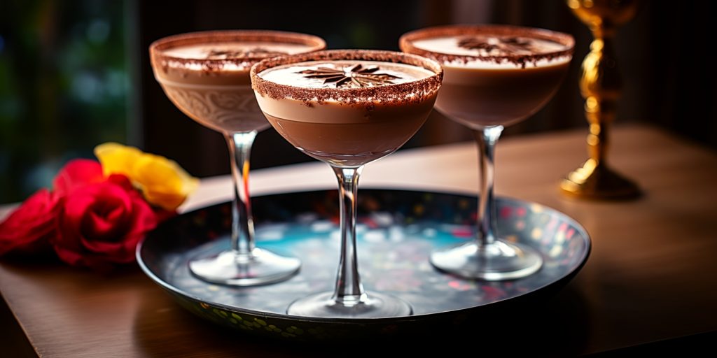 Three Chocolate Margarita cocktails with cocoa rims