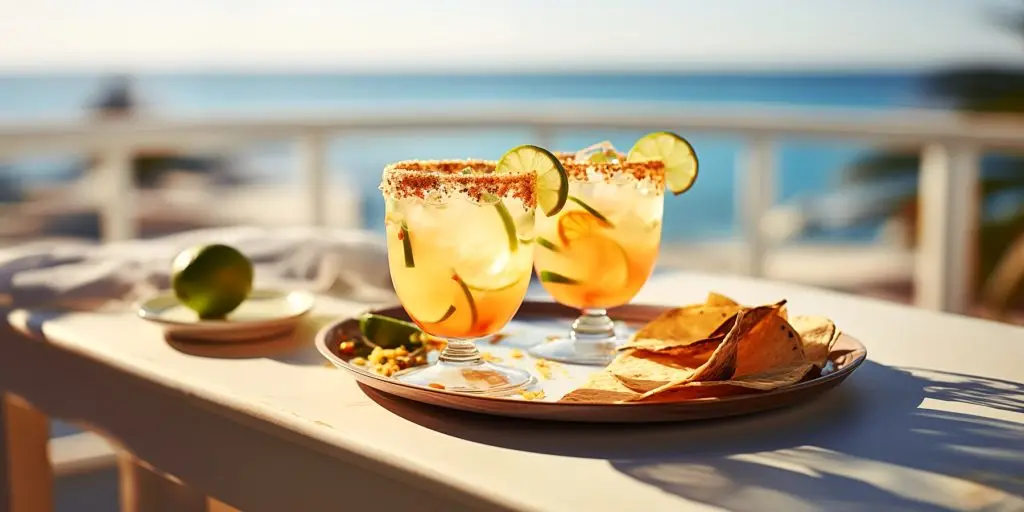 Two Spicy Paloma Cocktail variations served at a beach café