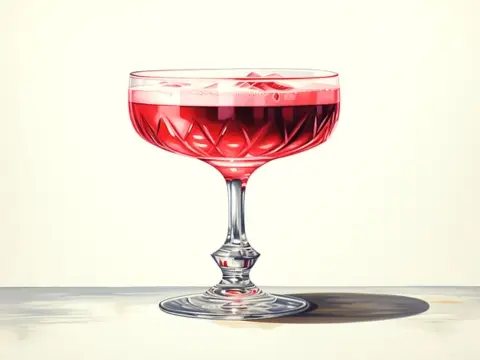 Classic color illustration of a Love and Murder Valentines cocktail
