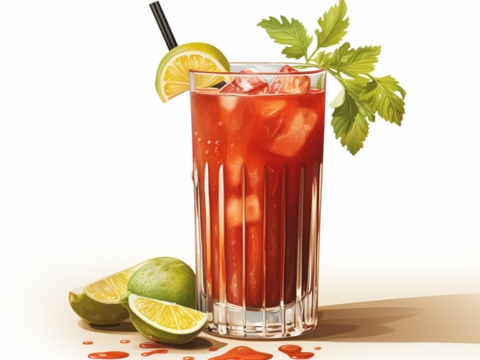 Classic color illustration of a Red Snapper cocktail with celery garnish