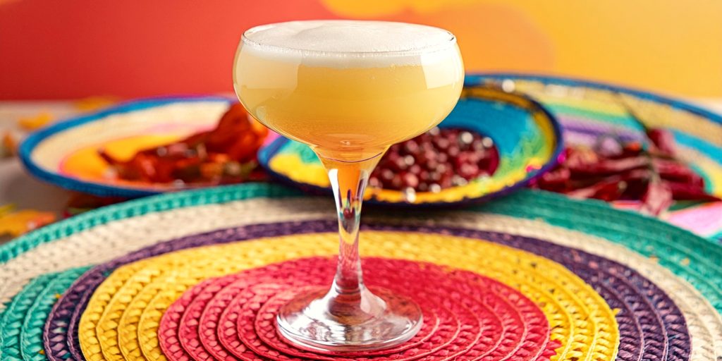 A close-up of a Matador cocktail served in a coupe glass for Cinco de Mayo