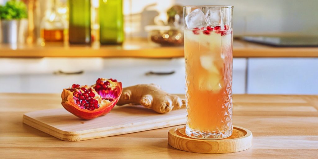 A Sparkling Pomegranate Kombucha summer mocktail