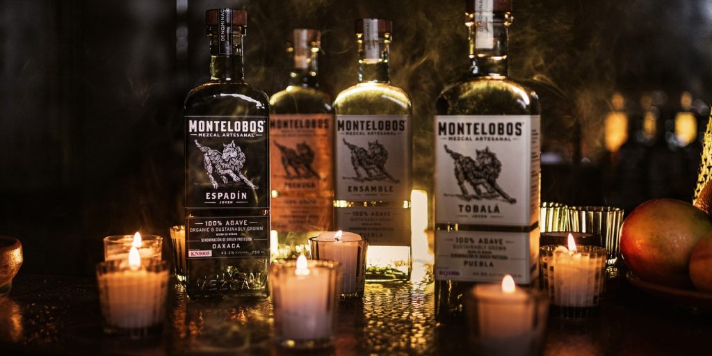 Close up of Montelobos Mezcal bottle varieties