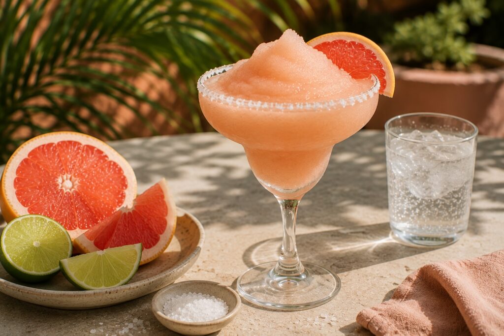 frozen Paloma with grapefruit wedges as garnish